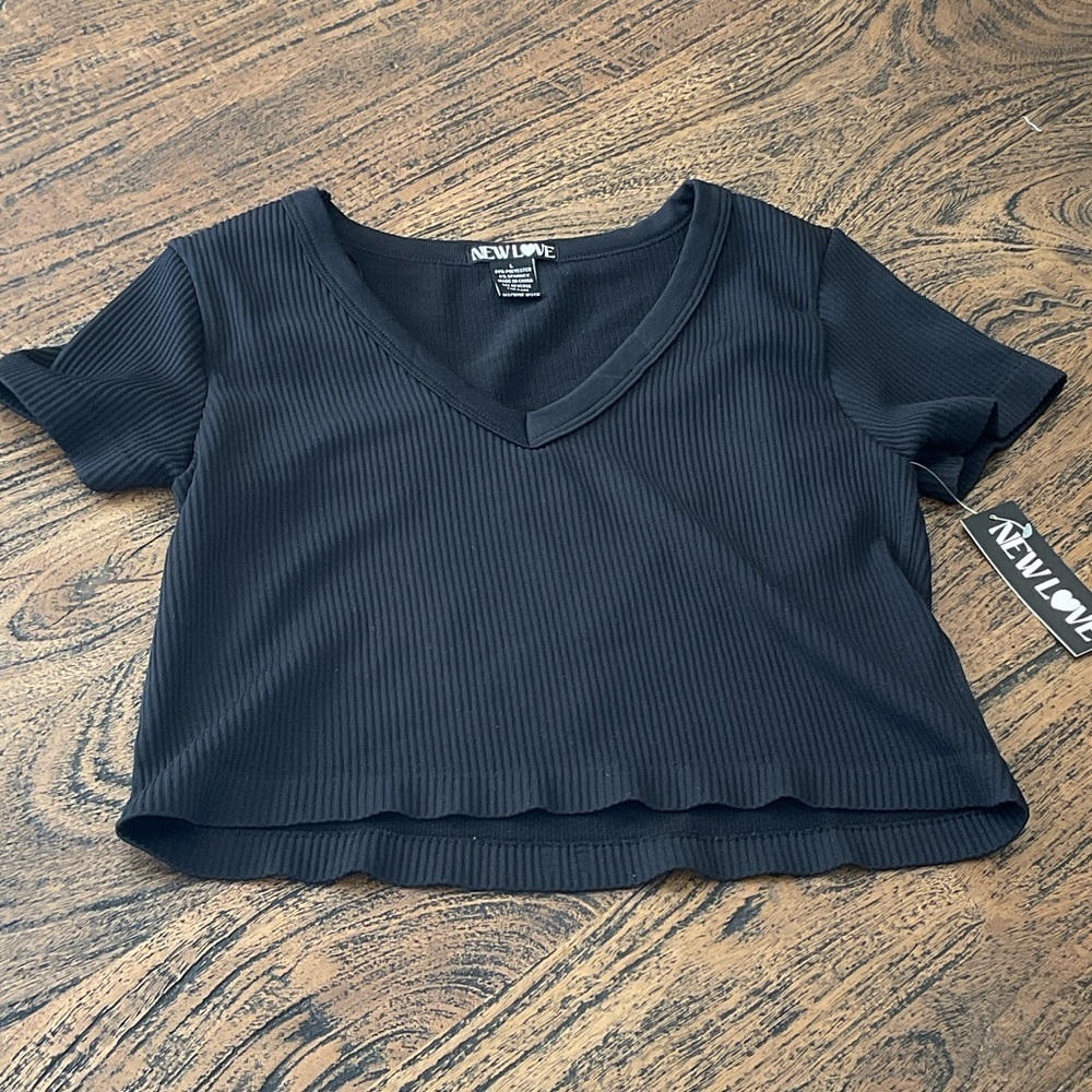 New Look Black Ribbed Short Sleeve Top